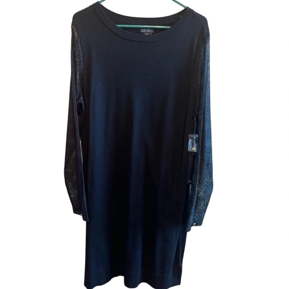 Nicole Miller Black Dress Floral Lace Sleeves Sz XL - Picture 1 of 10